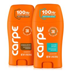 Carpe Antiperspirant Deodorant for Men. Sandalwood & Clean Sport - 2 Pack | Dermatologist Tested - 100 Hr Sweat & Odor Control - Free from Baking Soda & Parabens - Clinical Strength Deodorant - 2 Pack